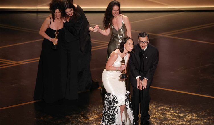 Academy Awards ceremony, winning the award for Best Short Film with actors